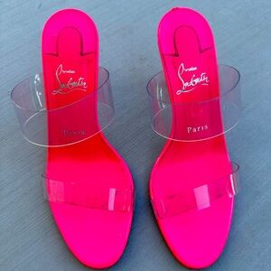 Christian Louboutin Just Nothing Clear Red Sole Slide Sandals Hot Pink